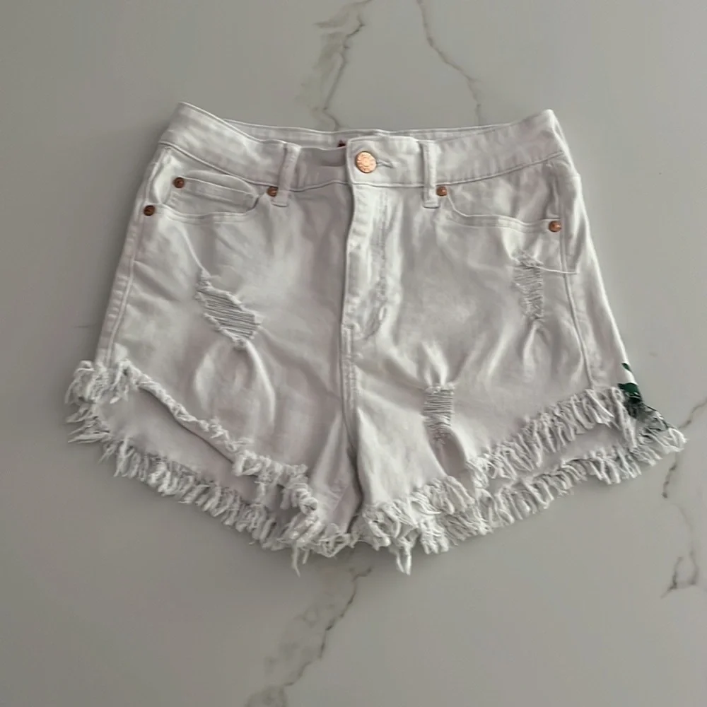 Guess White Floral High Rise Jean Raw Edge Shorts Size 26